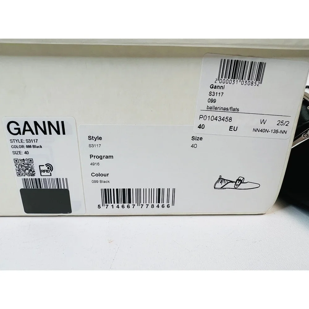 Ganni Black Leather Wide Buckle Ballerina Flats Square Toe S3117 EU 40 / US 9.5 - Picture 3 of 9